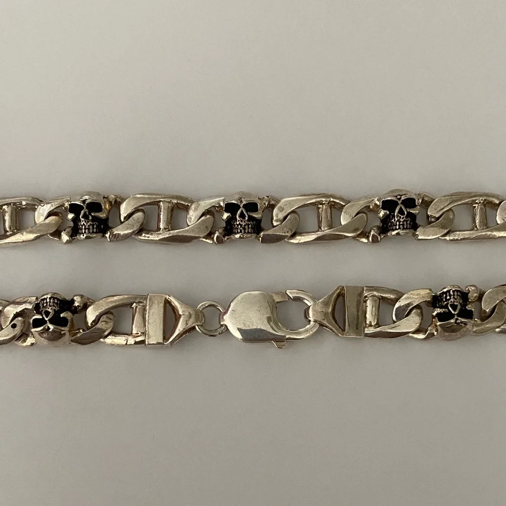 Unisex 925 Silver skull necklace 9mm link chain 24 inches
